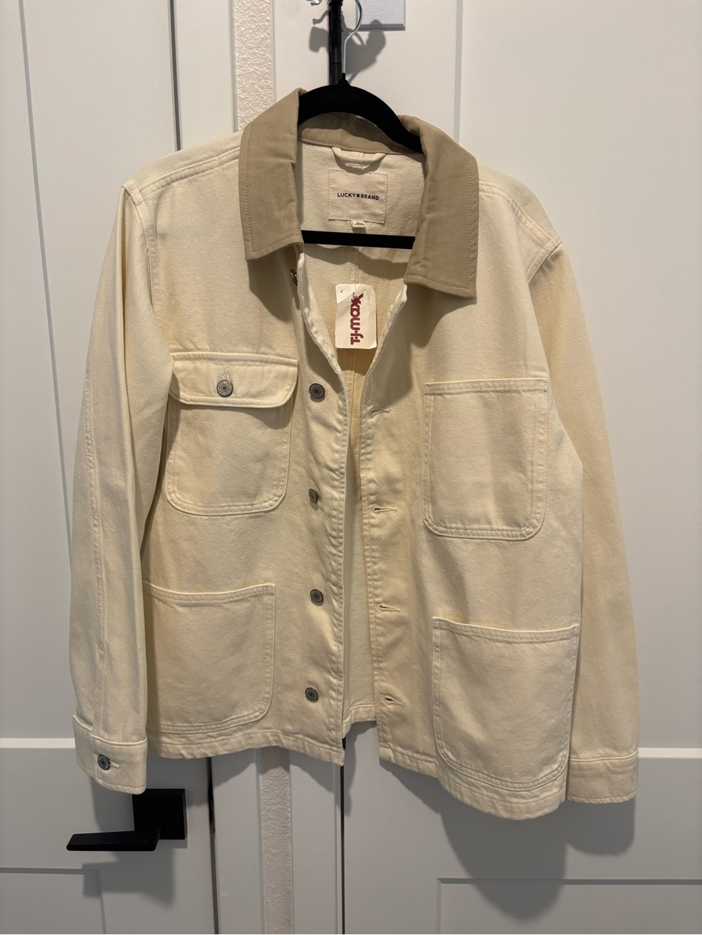 Lucky Brand Cream Canvas Worker Jacket with Contrast Collar
